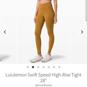 Lululemon Swift Speed High-Rise leggings with pockets size 2 28" inseam mustard